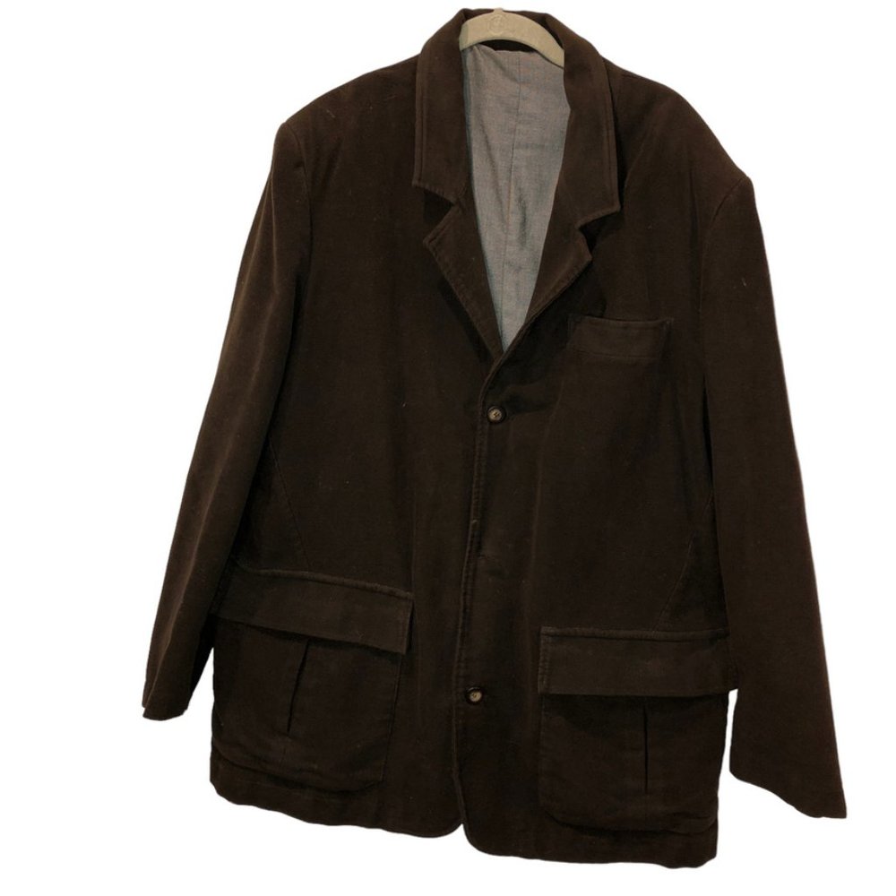 The J. Peterman Company brown twill velvet-y cotton lined blazer jacket …